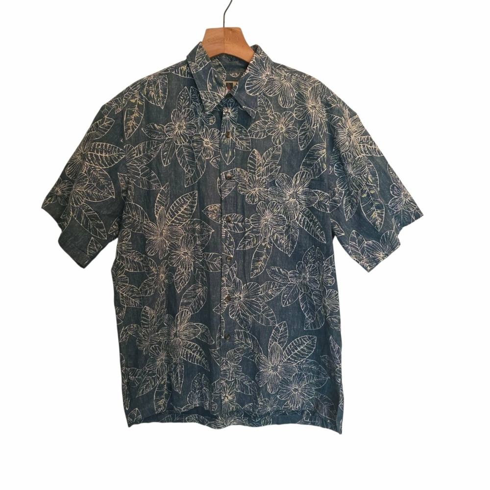 Vintage Reyn Spooner Hawaiian Shirt Blue Paisley Floral Aloha Resort Medium